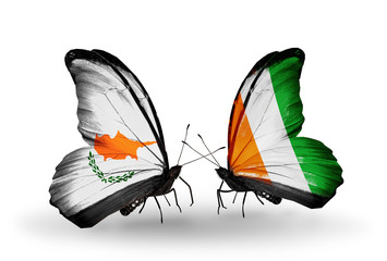 Two butterflies with flags Cyprus and Cote Divoire