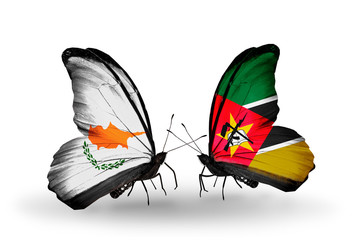 Two butterflies with flags Cyprus and Mozambique