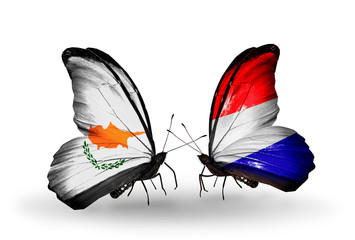 Two butterflies with flags Cyprus and Holland