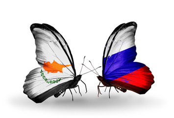 Two butterflies with flags Cyprus and Russia