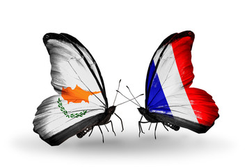 Two butterflies with flags Cyprus and France