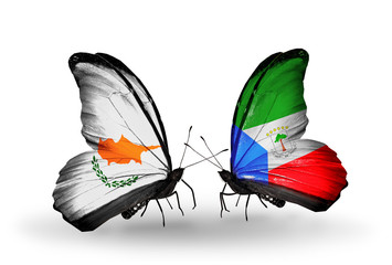 Two butterflies with flags Cyprus and Equatorial Guinea