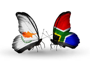 Two butterflies with flags Cyprus and South Africa