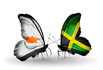 Two butterflies with flags Cyprus and Jamaica
