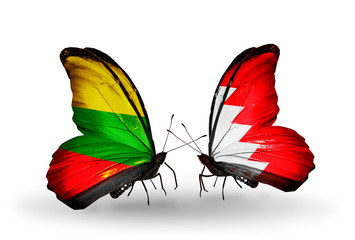 Two butterflies with flags  Lithuania and Bahrain