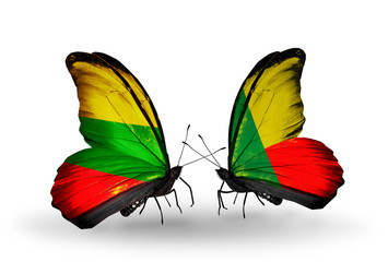 Two butterflies with flags Lithuania and Benin