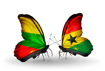 Two butterflies with flags Lithuania and Ghana