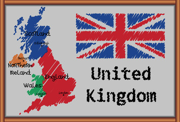 Blackboard with the Map and Flag of UK