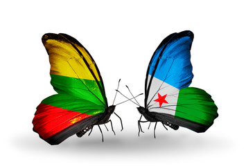 Two butterflies with flags Lithuania and Djibouti