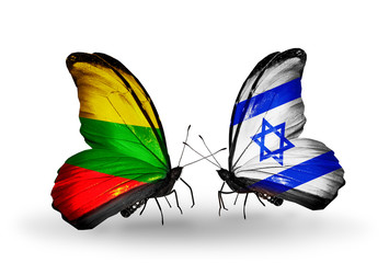Two butterflies with flags Lithuania and Israel