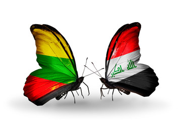 Two butterflies with flags Lithuania and  Iraq