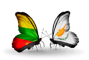 Two butterflies with flags Lithuania and Cyprus