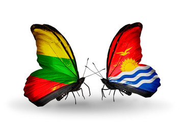 Two butterflies with flags Lithuania and Kiribati