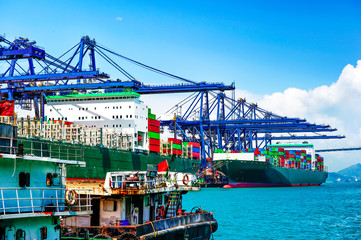 Naklejka premium industrial port with containers