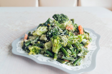 steamed vegetables with sour cream