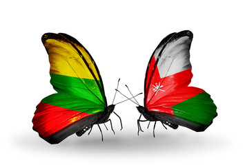 Two butterflies with flags Lithuania and Oman