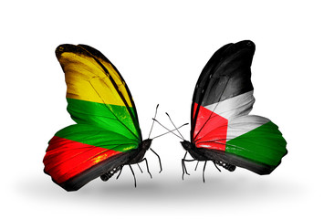 Two butterflies with flags Lithuania and Palestine