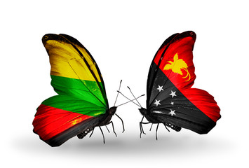 Two butterflies with flags Lithuania and Papua New Guinea