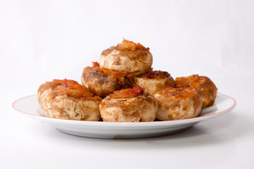 Mushrooms stuffed with fried vegetables