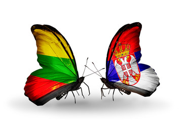 Two butterflies with flags Lithuania and Serbia