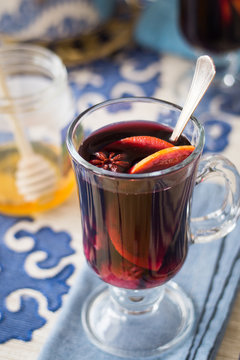 A Cup of Mulled Wine with Orange Slices