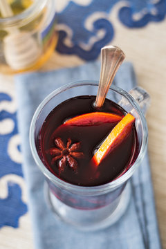 A Cup of Mulled Wine with Orange Slices