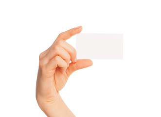 Fototapeta premium blank sheet of white paper in hand between fingers