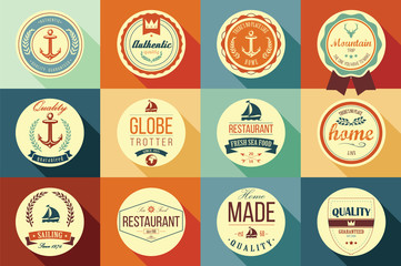 Naklejka premium Collection of vintage retro labels, badges, stamps and ribbons