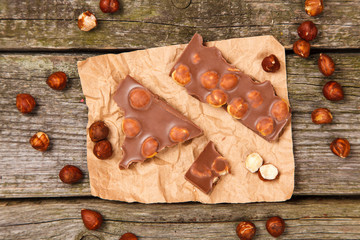 Delicious milk chocolate with hazelnut