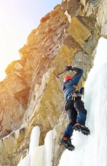 Door stickers Mountaineering Ice climbing in winter mountains