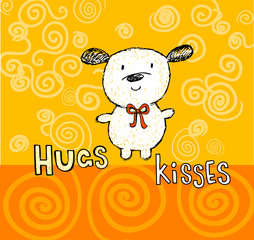 Hugs and kisses greeting card with cute puppy