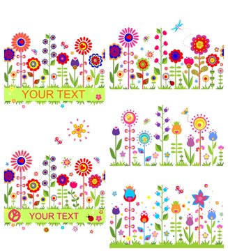 Funny floral borders with abstract flowers