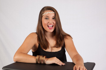 woman smiling at the camera with pleasure,