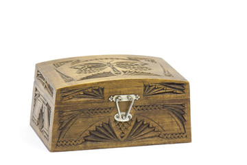 An engraved wooden jewellery box