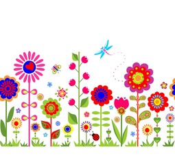 Spring seamless border with funny abstract flowers