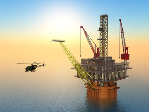 Oil Platform and Helicopter