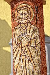 Mosaic of Saint Mark apostle on a column