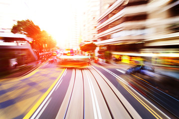 traffic blur motion in modern city hongkong