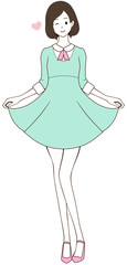 女性　ポーズ　美脚　ウインク