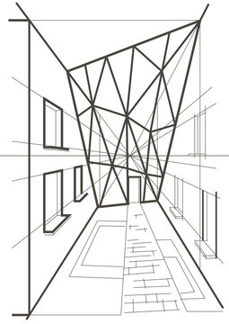 arhitectural linear sketch of a building