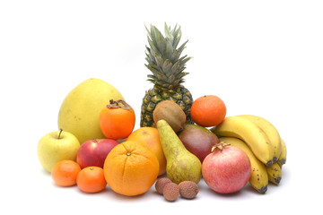 Assortment of exotic fruits isolated on white