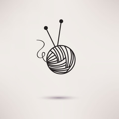 Woolen thread and needles, flat design vector.