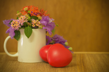 Heart of love in Valentine's day on wooden.