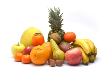 Assortment of exotic fruits isolated on white