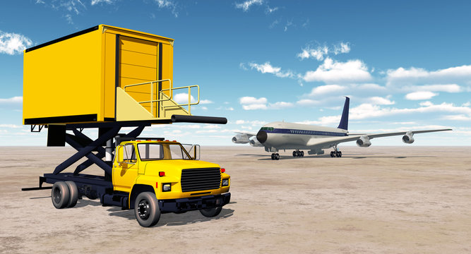 Airport catering truck and airliner