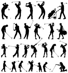 Golfer silhouettes vector collection - obrazy, fototapety, plakaty