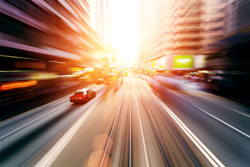 traffic blur motion in modern city hongkong