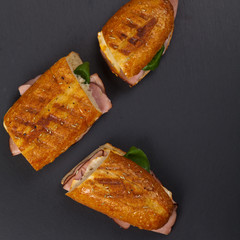 Grilled Ham and Cheese Panini Sandwich. Selective focus.