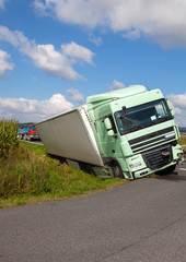 A view of truck on an highway in an accident