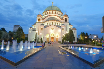 Fototapeta na wymiar Cathedral Of St. Sava In Belgrade At Evening, Serbia
